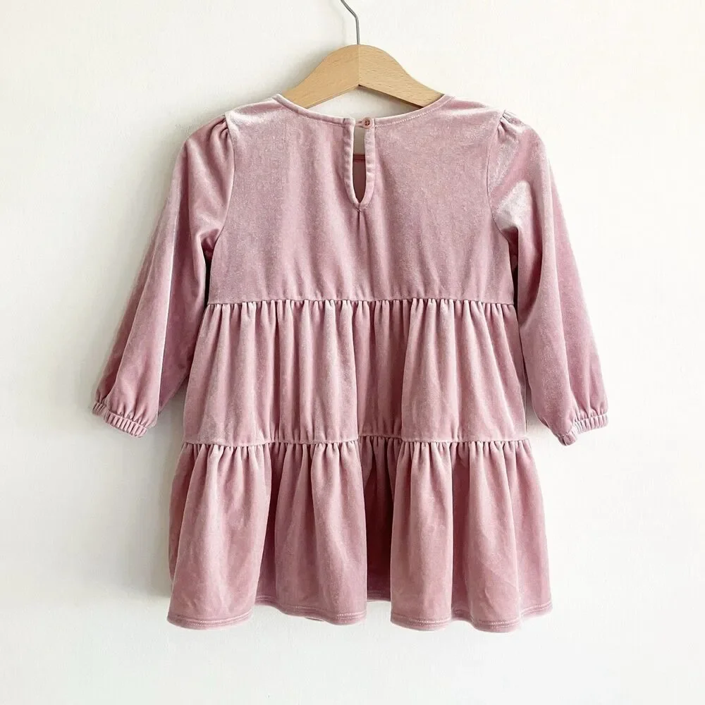 babyGap Velvet Dress Size 2 2T Rose Pink Long Sleeve Holiday Party Winter Fall